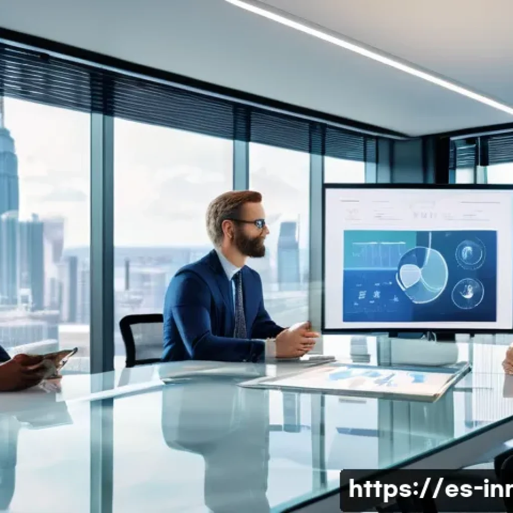 혁신경영컨설팅과 산업별 차이점 - A modern corporate office scene showing a diverse team of professionals collaborating on innovation ...