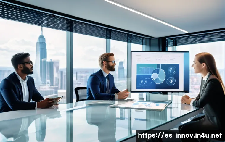 혁신경영컨설팅과 산업별 차이점 - A modern corporate office scene showing a diverse team of professionals collaborating on innovation ...