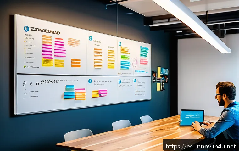혁신경영컨설팅과 스타트업 지원 사례 - A dynamic startup office environment in a modern Madrid co-working space, featuring a diverse team o...